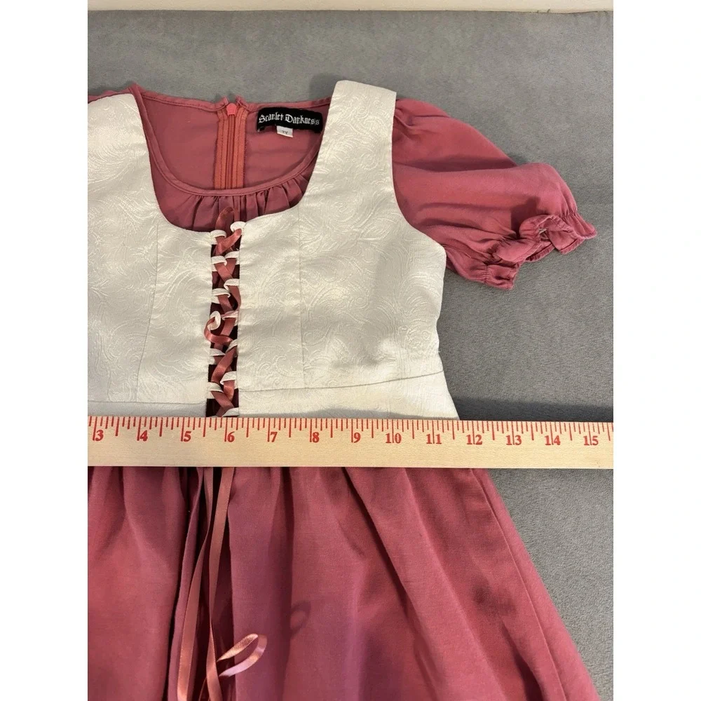 Scarlet Darkness Girls RenFaire Lace-Up Dress 7 Pink Dirndl Oktoberfest Costume